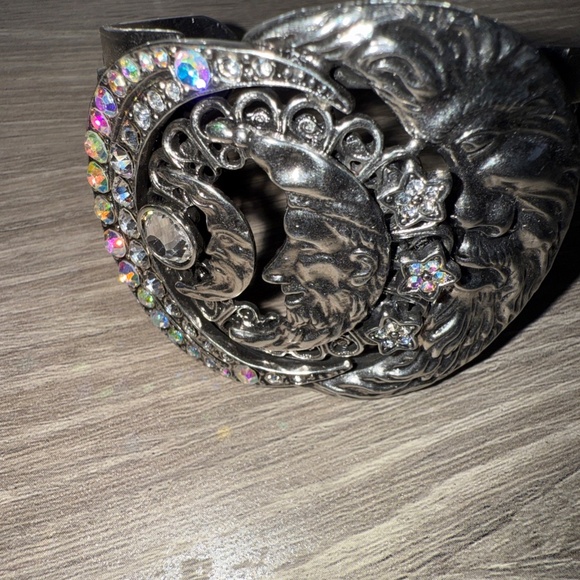Kirks Folly Bracelet Wide Silver Tone Crystal Cuff Moon Phases Celestial - Picture 3 of 10
